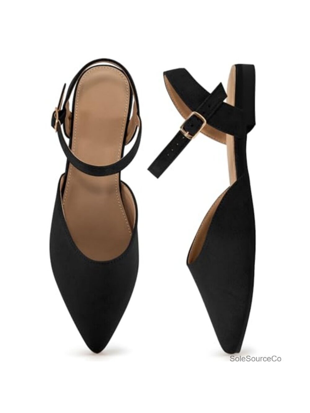 Womens Pointed Toe Ballet Flats Dressy Comfortable Ankle Strap Faux Suede